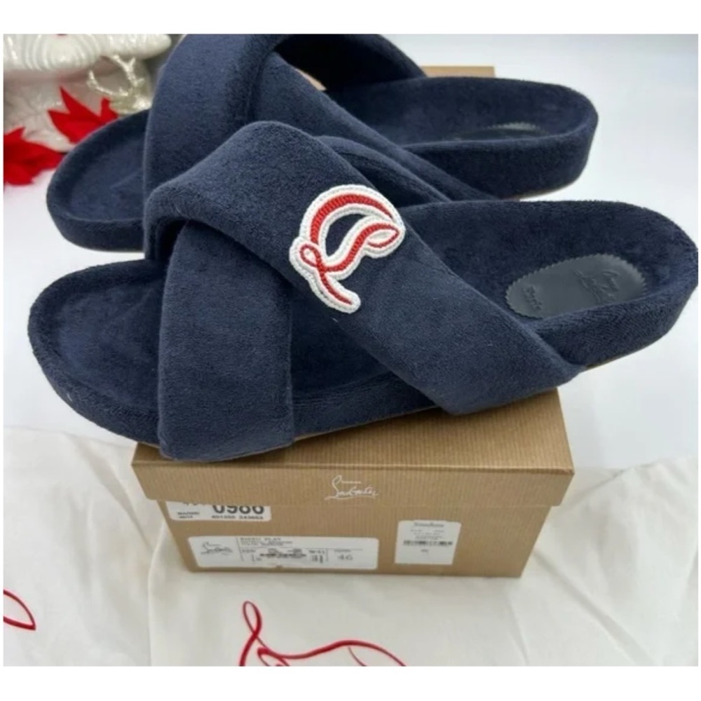 Christian Louboutin BIZZU cross strap Terry cloth slide size 45 - Picture 3 of 5